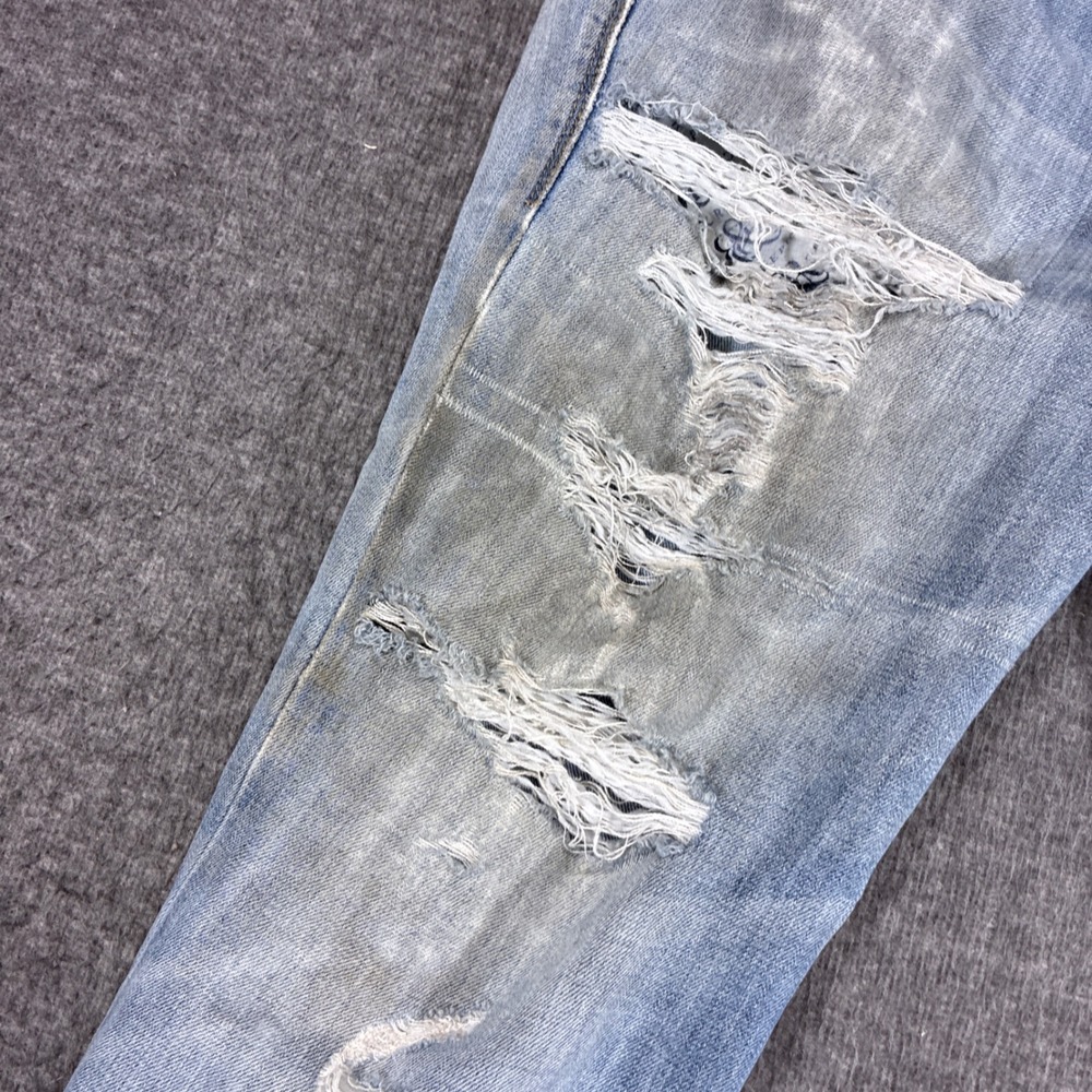 Rock & Republic Jeans Mens 34x30 Blue Distressed Straight Leg Grunge Punk Thrash - Picture 2 of 12